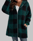 Black Plaid Zip-Up Hooded Jacket with Pockets Sentient Beauty Fashions Apparel & Accessories