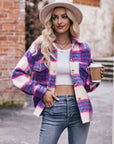 Rosy Brown Plaid Dropped Shoulder Collared Jacket Sentient Beauty Fashions Apparel & Accessories