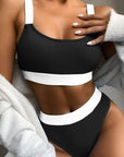 Dim Gray Color Block Scoop Neck Bikini Set Sentient Beauty Fashions Apparel & Accessories