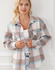 Light Gray Pocketed Plaid Collared Neck Jacket Sentient Beauty Fashions Apparel & Accessories