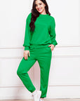 Sea Green Round Neck Long Sleeve Sweatshirt and Pants Set Sentient Beauty Fashions Apparel & Accessories