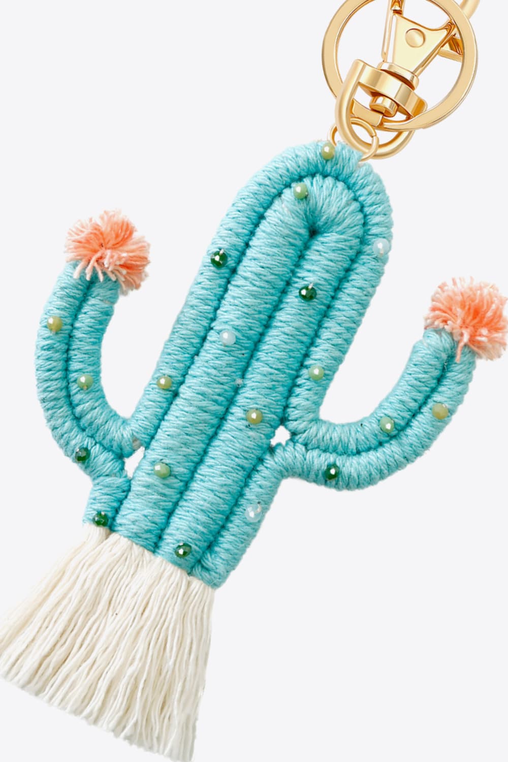 White Smoke Bead Trim Cactus Keychain with Fringe Sentient Beauty Fashions Apparel &amp; Accessories