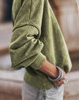 Dim Gray Round Neck Dropped Shoulder Sweatshirt