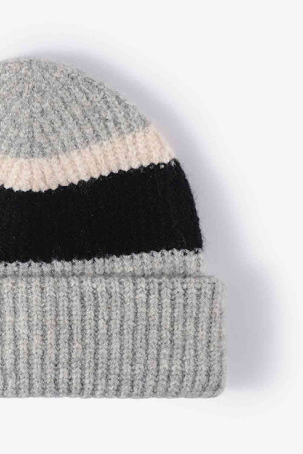 Light Gray Tricolor Cuffed Knit Beanie