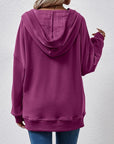 Light Gray V-Neck Drop Shoulder Long Sleeve Hoodie Sentient Beauty Fashions Apparel & Accessories