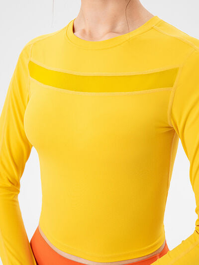 Goldenrod Round Neck Long Sleeve Active T-Shirt Sentient Beauty Fashions Apparel &amp; Accessories