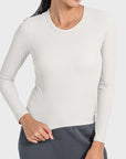 Light Gray Round Neck Long Sleeve Sports Top Sentient Beauty Fashions tops