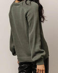 Dark Slate Gray Buttoned Round Neck Long Sleeve Sweater Sentient Beauty Fashions Apparel & Accessories