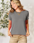 Gray Basic Bae Full Size Round Neck Short Sleeve T-Shirt Sentient Beauty Fashions Apparel & Accessories