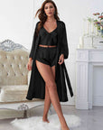 Gray Satin V-Neck Cami, Shorts, and Belted Robe Pajama Set Sentient Beauty Fashions Apparel & Accessories