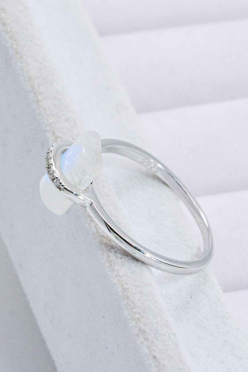 Light Gray Natural Moonstone Platinum-Plated Ring Sentient Beauty Fashions jewelry