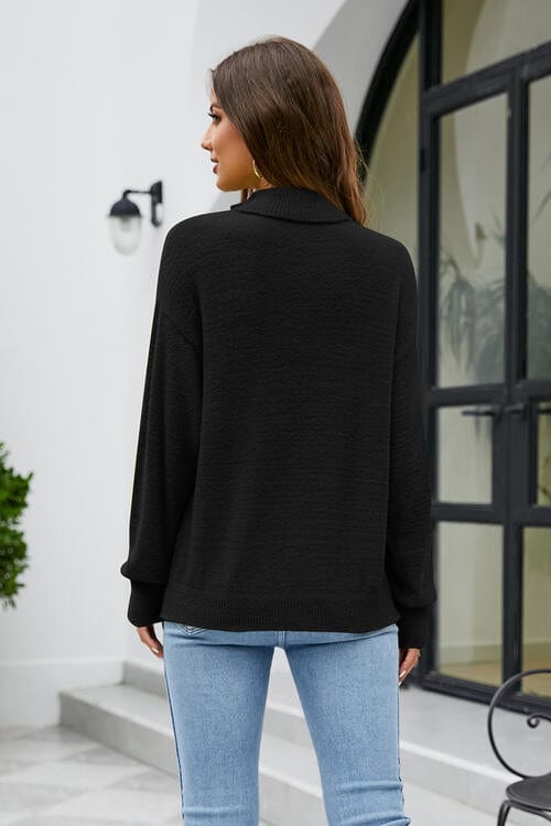 Light Gray Mock Neck Dropped Shoulder Long Sleeve Sweater