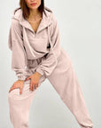 Light Gray Half Zip Drawstring Hoodie and Pants Set Sentient Beauty Fashions Apparel & Accessories