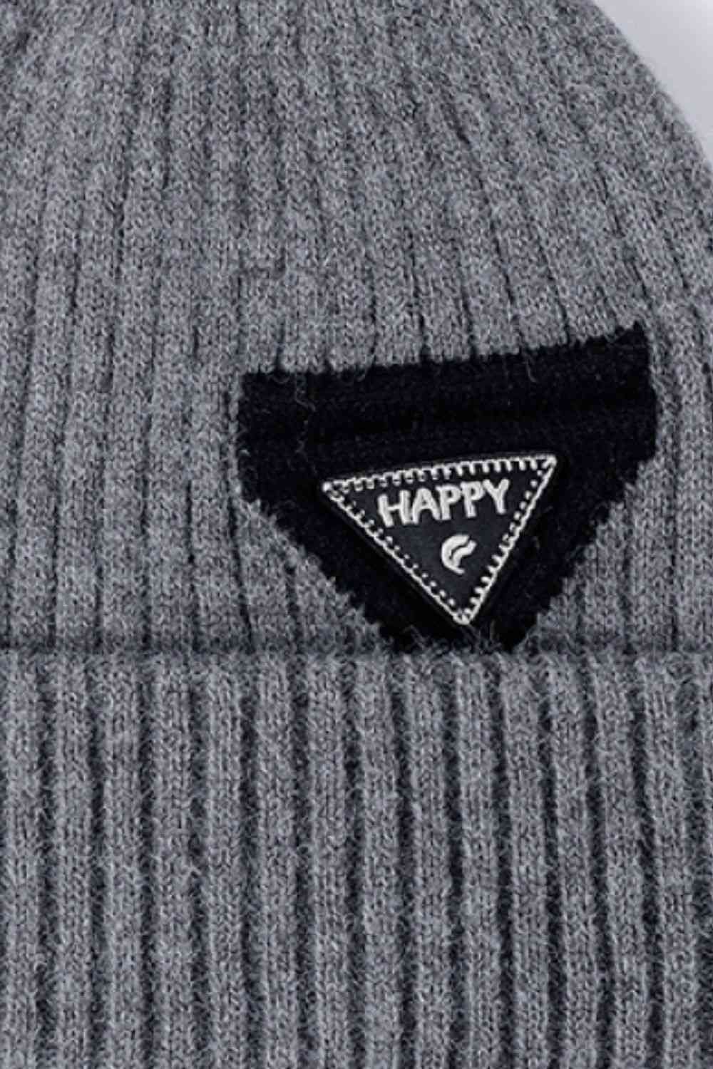 Dim Gray HAPPY Contrast Beanie