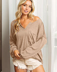 Light Gray BiBi Exposed Seam Long Sleeve Top Sentient Beauty Fashions Apparel & Accessories
