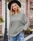 Dark Gray Ribbed Drop Shoulder Lantern Sleeve Sweater