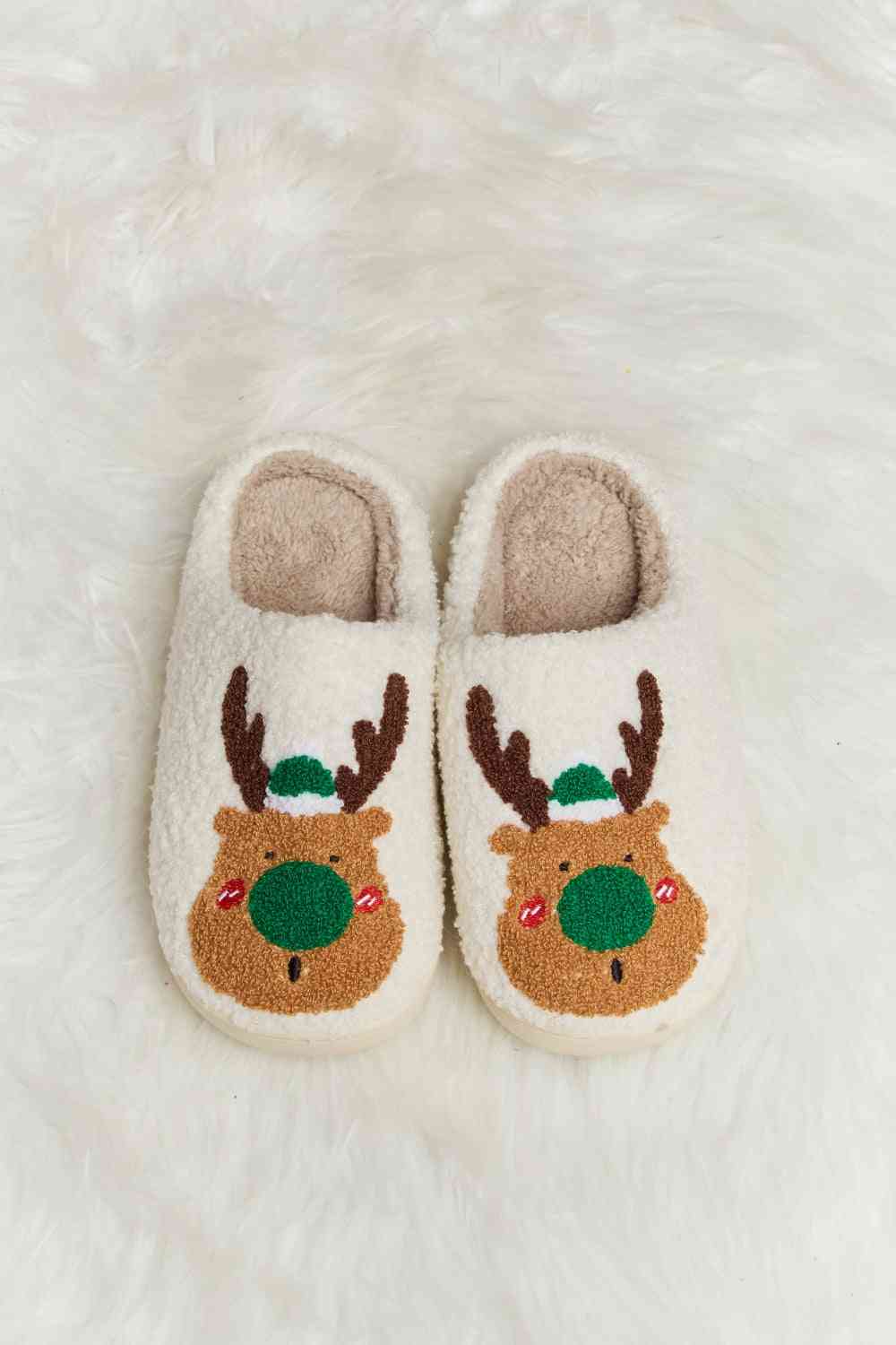 Light Gray Melody Rudolph Print Plush Slide Slippers Sentient Beauty Fashions Apparel &amp; Accessories