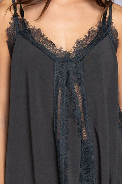 Dark Slate Gray POL Lace Detail V-Neck Cami Sentient Beauty Fashions Apparel &amp; Accessories