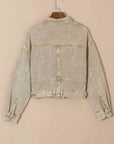 Tan Studded Collared Neck Denim Jacket with Pockets Sentient Beauty Fashions Apparel & Accessories