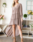 Gray Frill Trill Flounce Sleeve High-Low Dress Sentient Beauty Fashions Dresses