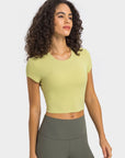 Dark Olive Green Round Neck Short Sleeve Cropped Sports T-Shirt