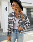 Gray Plaid Button Up Pocketed Jacket Sentient Beauty Fashions Apparel & Accessories