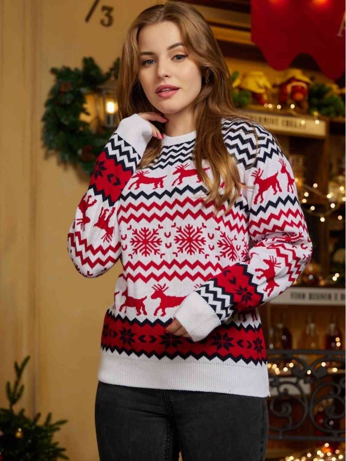 Sienna Reindeer & Snowflake Round Neck Sweater