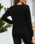 Black Texture Round Neck Long Sleeve Knit Top