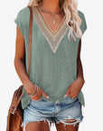 Lavender Eyelet Contrast V-Neck Tee Sentient Beauty Fashions Tops