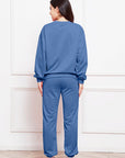 Steel Blue Round Neck Long Sleeve Sweatshirt and Pants Set Sentient Beauty Fashions Apparel & Accessories