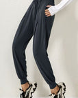Dark Slate Gray Drawstring High Waist Active Pants Sentient Beauty Fashions Apparel & Accessories