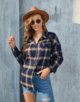 Dark Gray Plaid Button Up Pocketed Shirt Sentient Beauty Fashions Apparel & Accessories