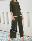 Dark Slate Gray Contrast High-Low Sweater and Knit Pants Set Sentient Beauty Fashions Apparel & Accessories