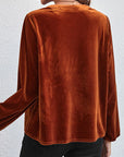 Saddle Brown Ruched Decorative Button Notched Blouse Sentient Beauty Fashions Apparel & Accessories