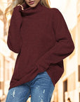 Bisque Turtleneck Drop Shoulder Long Sleeve Sweater