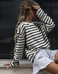 Gray Striped Round Neck Long Sleeve T-Shirt Sentient Beauty Fashions Apparel & Accessories