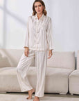 Light Gray Button-Up Shirt and Pants Pajama Set