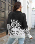 Dark Gray Snowflake Pattern Mock Neck Sweater