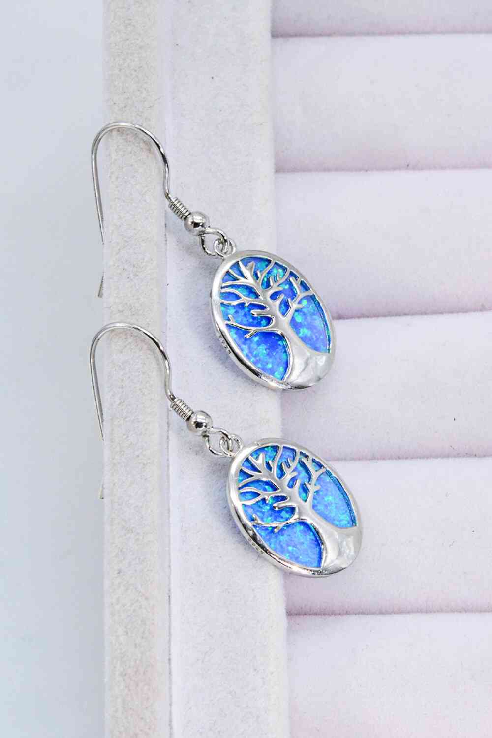 Light Gray Opal Blue Platinum-Plated Drop Earrings Sentient Beauty Fashions jewelry