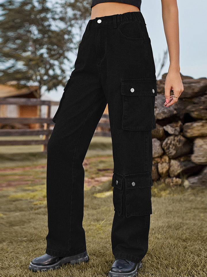 Dark Slate Gray Straight Leg Cargo Jeans Sentient Beauty Fashions Apparel &amp; Accessories