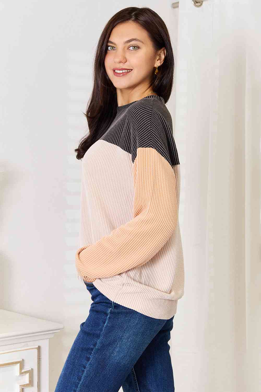 Light Gray Double Take Color Block Dropped Shoulder T-Shirt Sentient Beauty Fashions Apparel &amp; Accessories