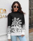 Dark Slate Gray Snowflake Pattern Mock Neck Sweater