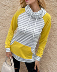 Rosy Brown Contrast Striped Drawstring Long Sleeve Sweatshirt Sentient Beauty Fashions Tops
