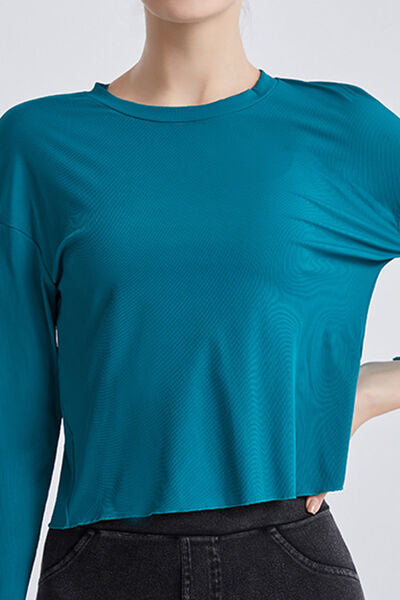 Dark Cyan Round Neck Dropped Shoulder Active T-Shirt Sentient Beauty Fashions Apparel & Accessories