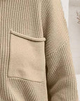 Tan Ribbed Dropped Shoulder Sweater with Pocket Sentient Beauty Fashions Tops