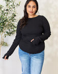 Dark Slate Gray Culture Code Full Size Ribbed Round Neck Long Sleeve Top Sentient Beauty Fashions Apparel & Accessories