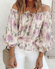 Gray Floral Off-Shoulder Flounce Sleeve Blouse Sentient Beauty Fashions Apparel & Accessories