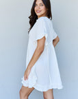 Light Steel Blue Ninexis Out Of Time Full Size Ruffle Hem Dress with Drawstring Waistband in White