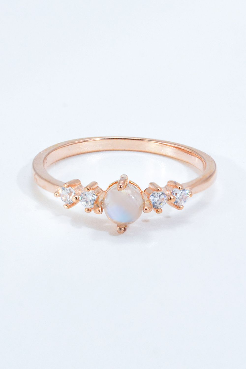 White Smoke Natural Moonstone and Zircon 18K Rose Gold-Plated Ring Sentient Beauty Fashions rings
