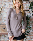 Rosy Brown Reborn J Waffle Knit Notched Long Sleeve Top Sentient Beauty Fashions Apparel & Accessories
